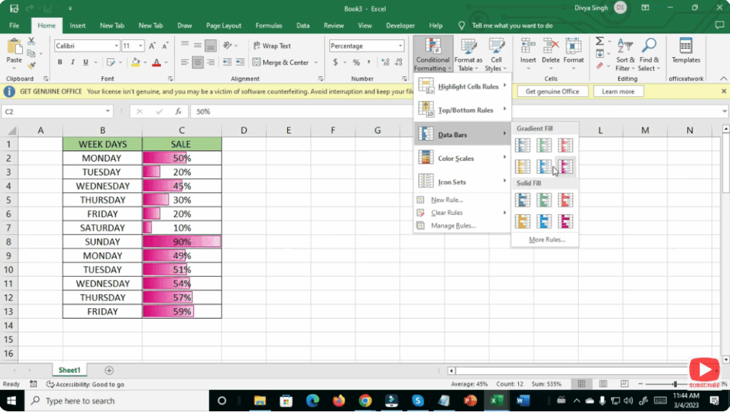 Choose a Data Bar Style