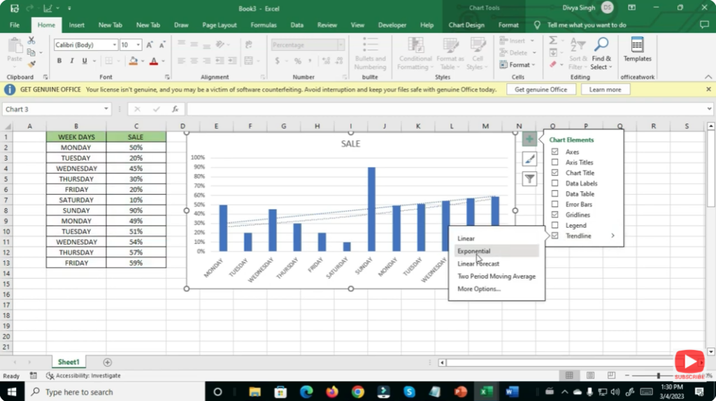 Choose the type of trendline