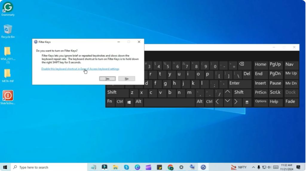Click Yes, and your keyboard will be locked