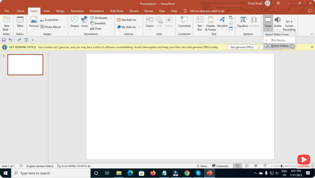 Click on the Video Option