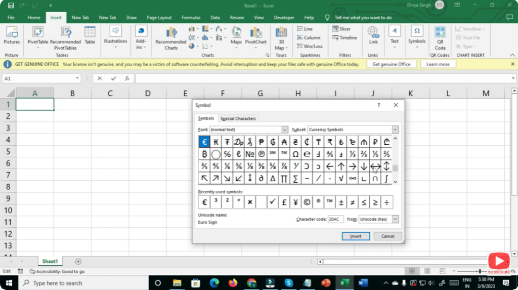 Click the symbol you want