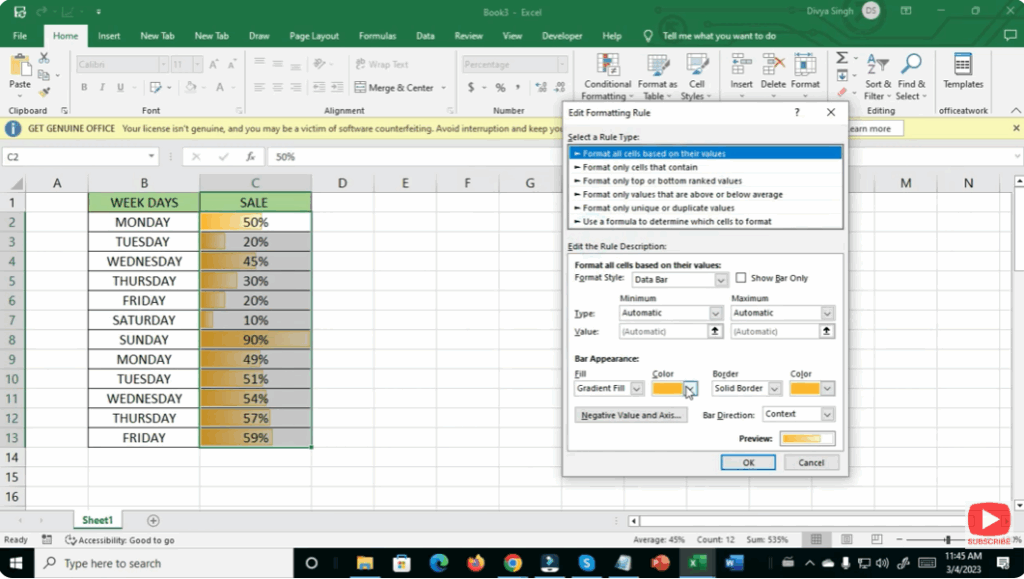 Customize Data Bar Settings