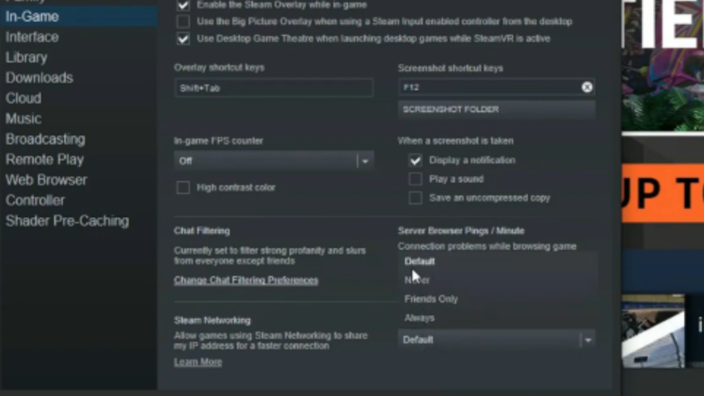 Manage Steam Networking IP Address Sharing