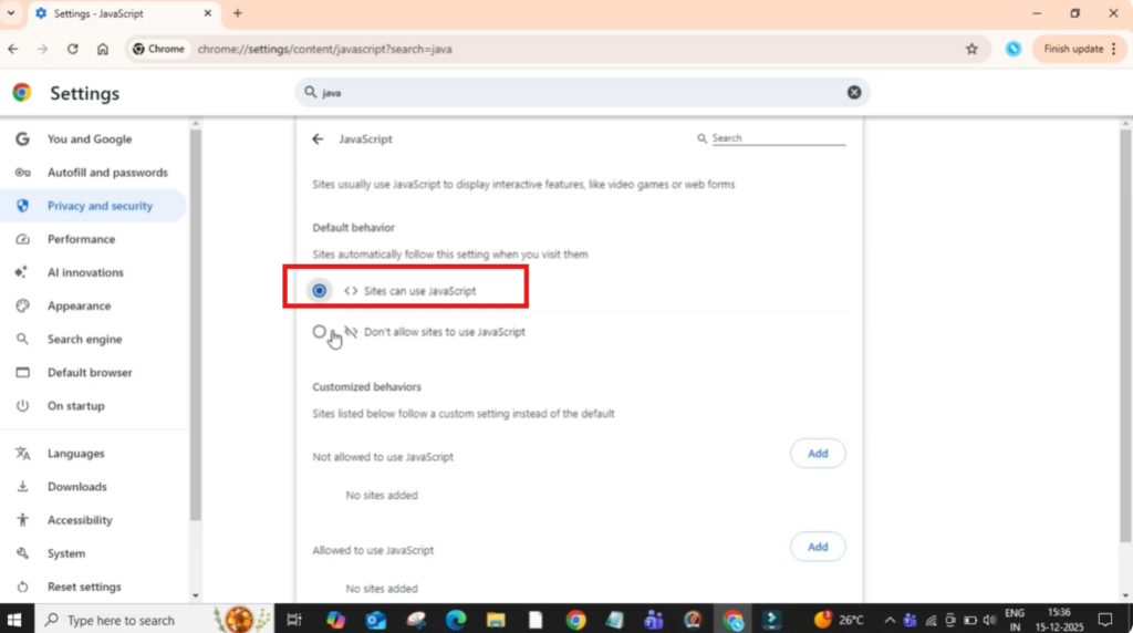 Enable JavaScript in Chrome