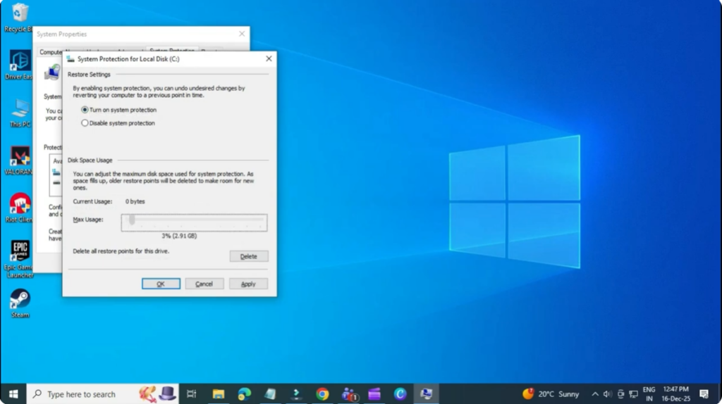 Enable System Restore