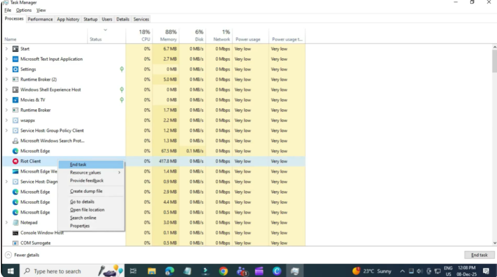 End Riot & Valorant Processes in Task Manager