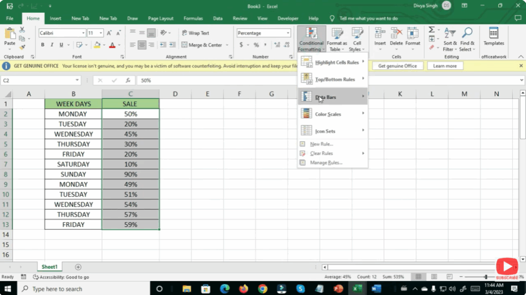Open Conditional Formatting Options