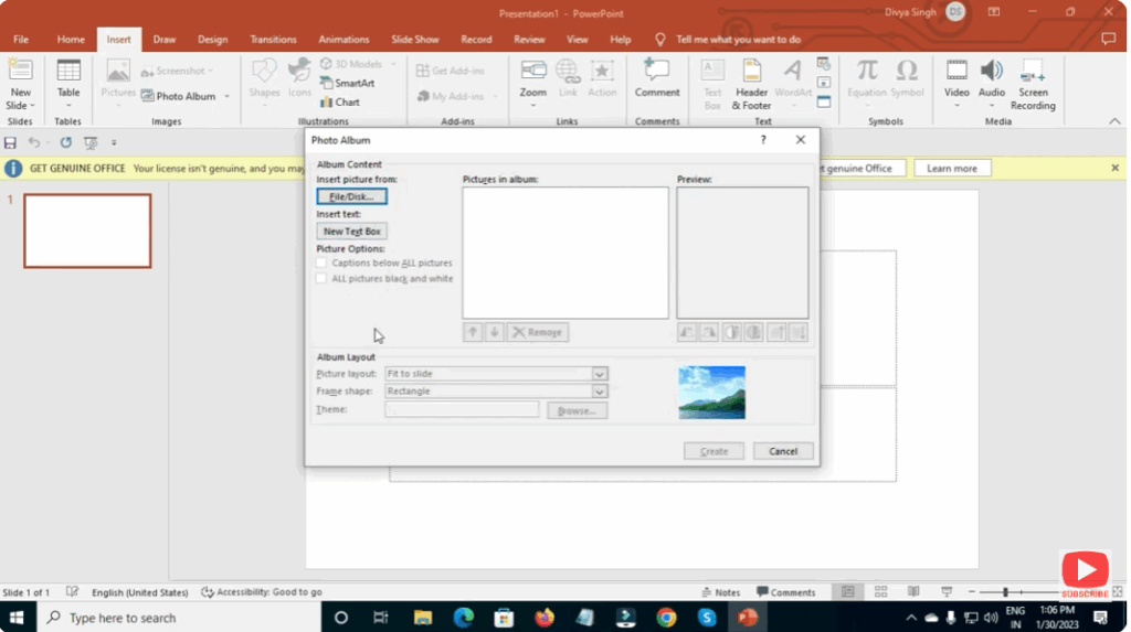 Open PowerPoint → Insert Photo Album