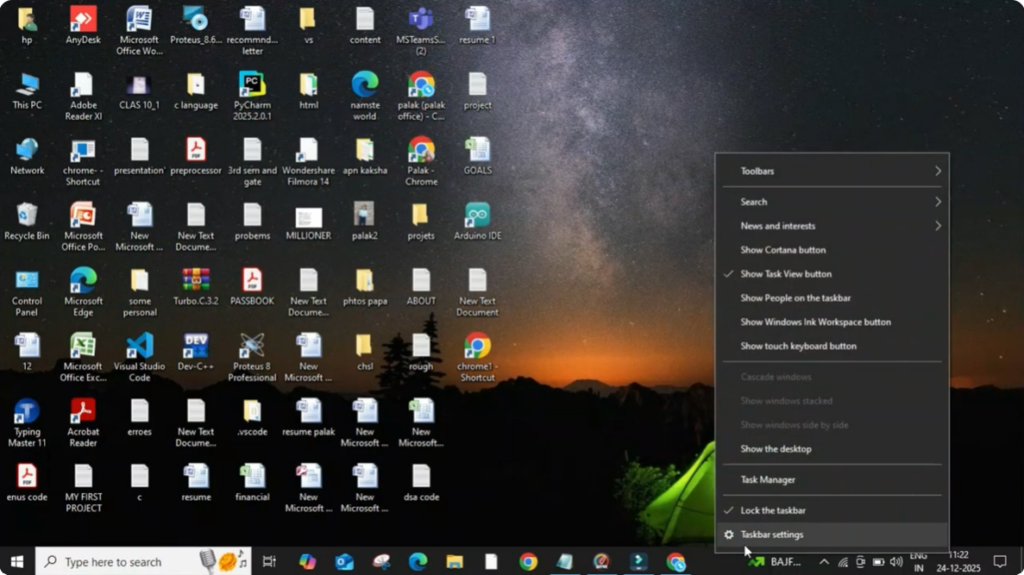 Open Taskbar Settings
