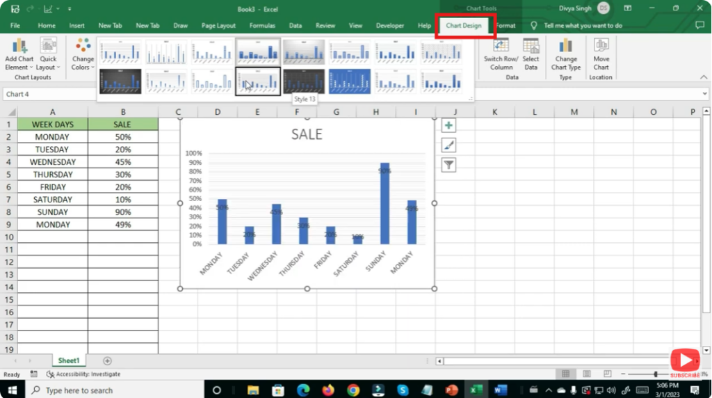 Open the Chart Design Tab