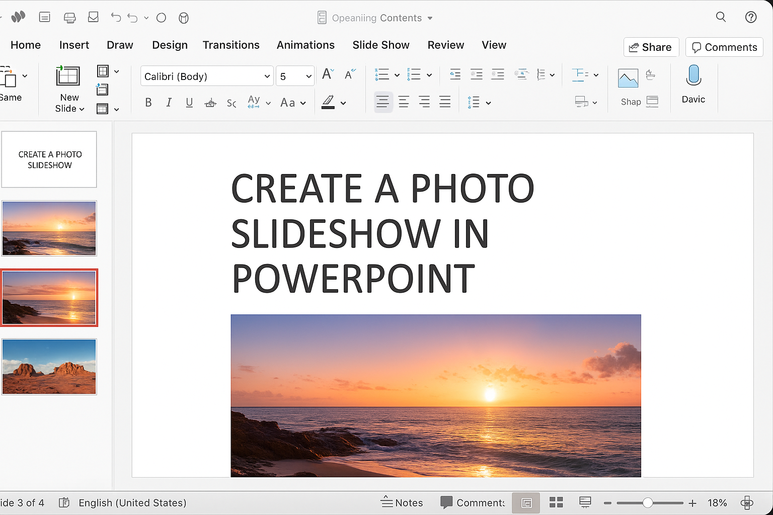 Photo slideshow in PowerPoint