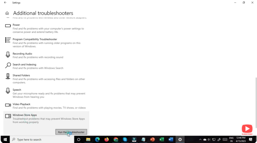 Run Built-in Windows Store Apps Troubleshooter