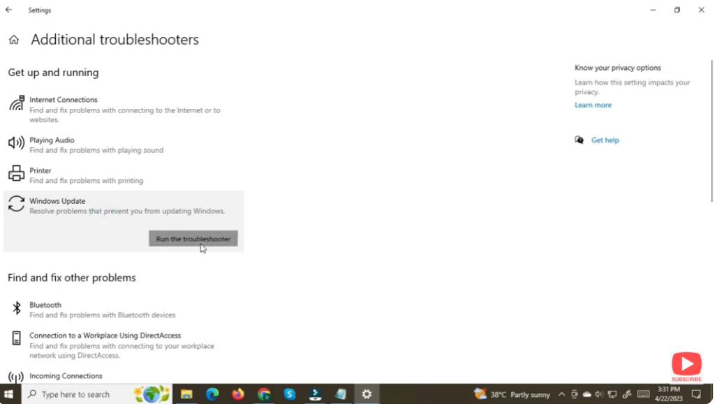 Run the Built-in Windows Update Troubleshooter