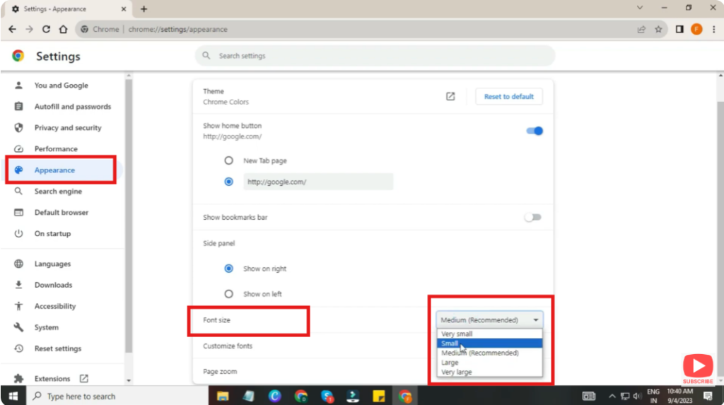 Select Your Preferred Font Size