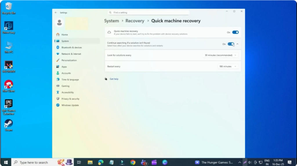 Turn On Quick Machine Recovery