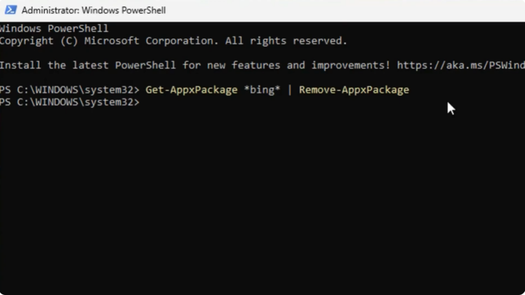 Uninstall the Bing Search Application