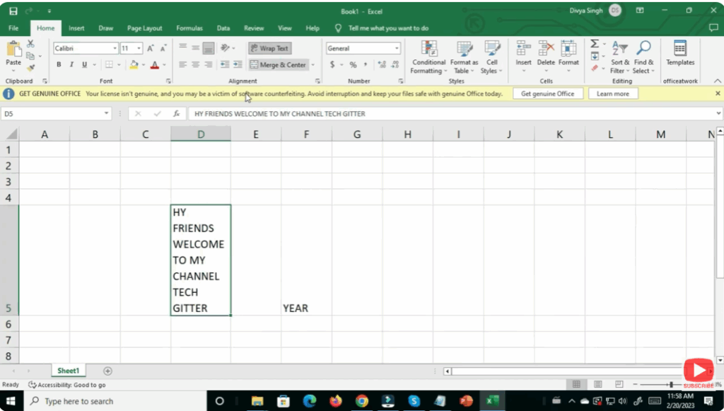 Use the Wrap Text Button in the Ribbon