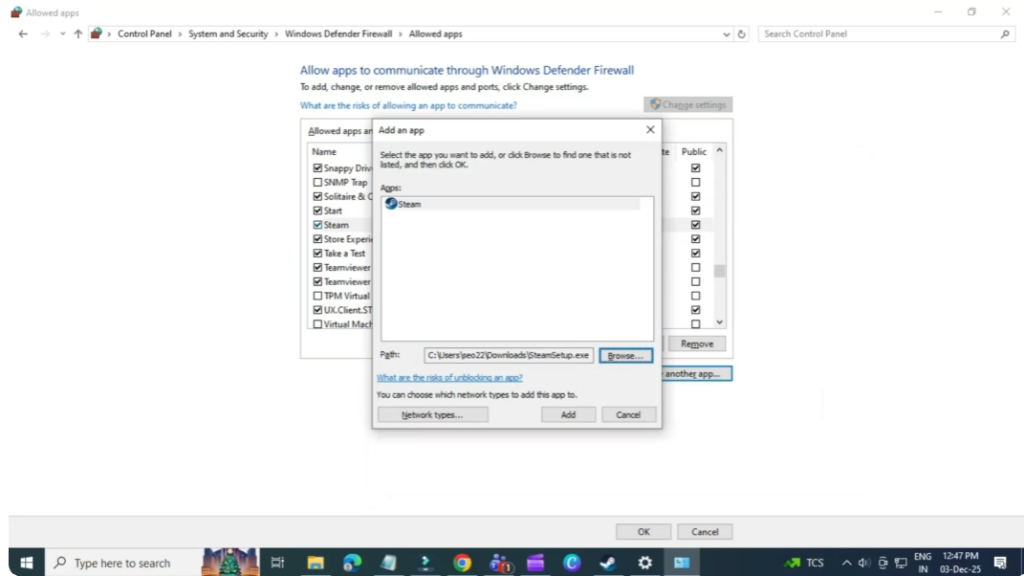 allow Steam in Firewall