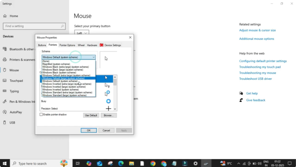 change the type of cursor used on your system