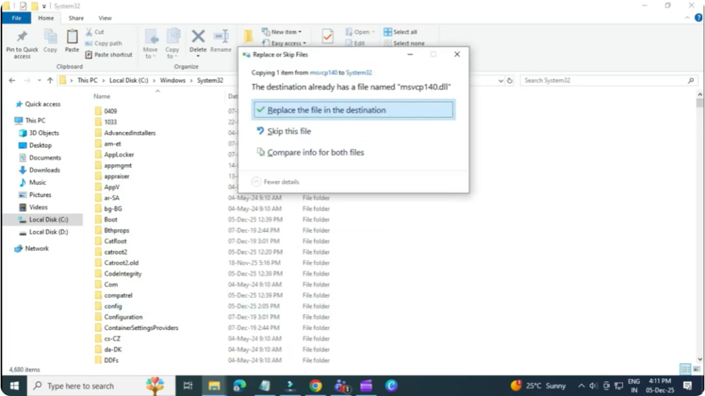 choose replace file in destination