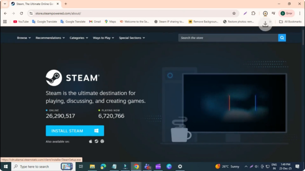 download Steam again