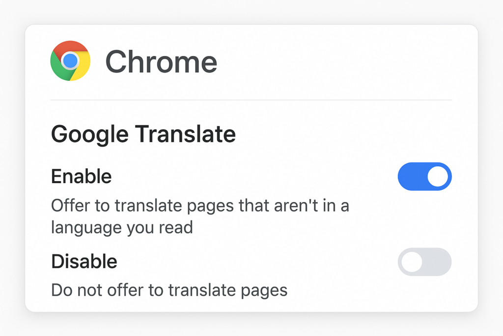 enable and disable Google Translate in Google Chrome