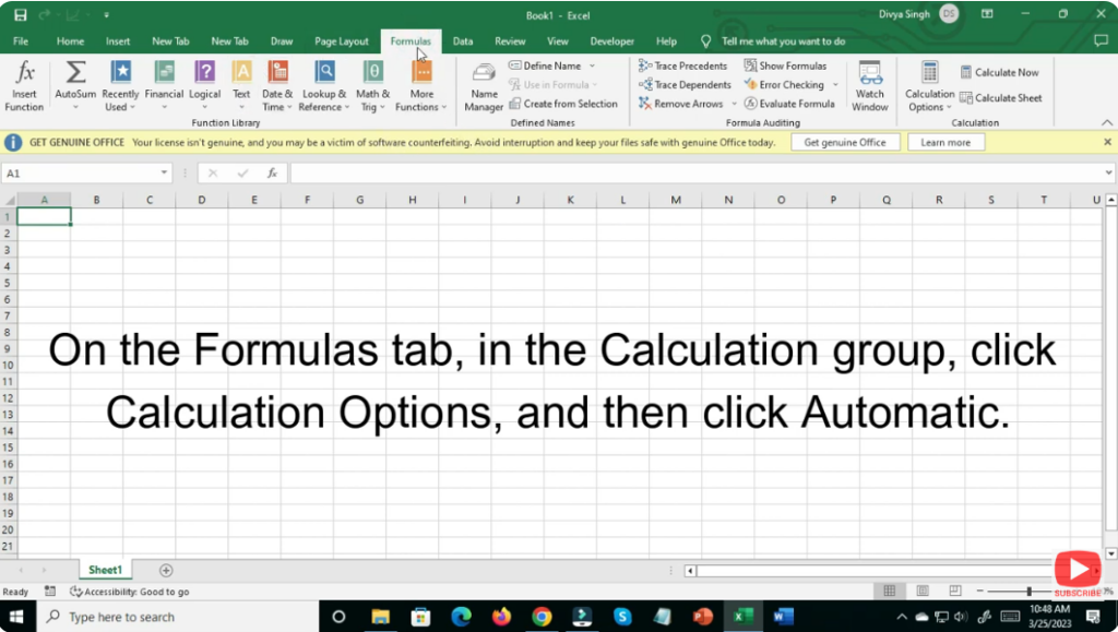 ensure Excel is set to automatically recalculate formulas