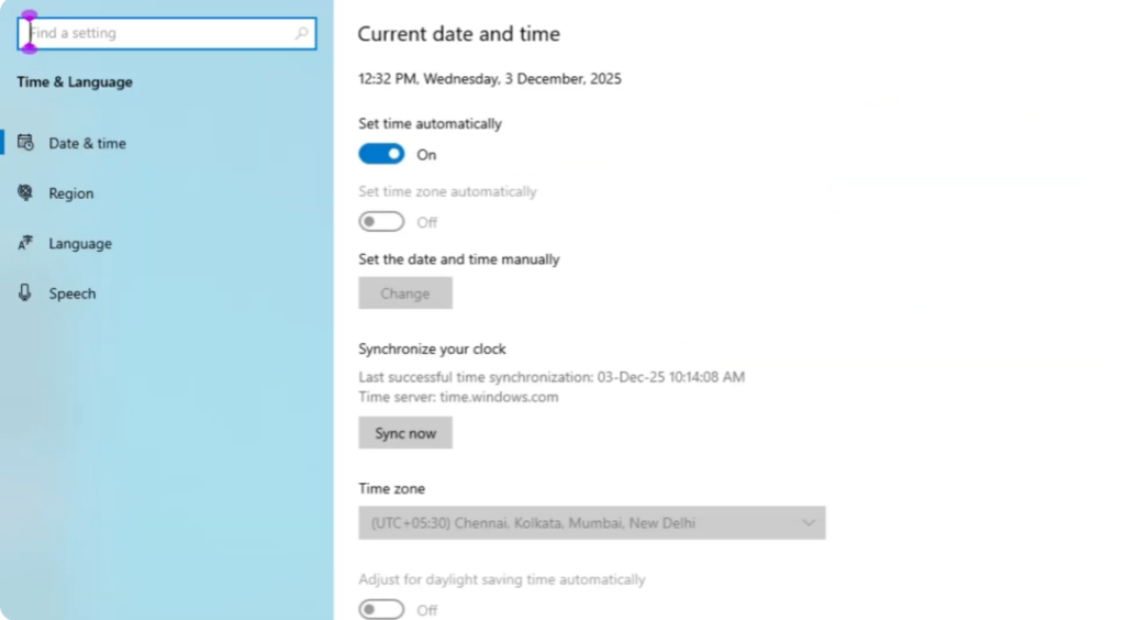 verify date and time settings